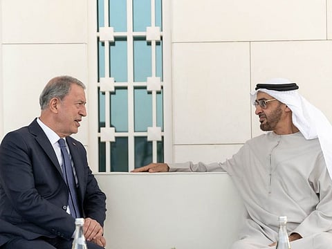Sheikh Mohamed bin Zayed with Turkish defence minister Hulusi Akar.