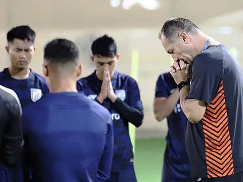 Igor Stimac (right), Indian football head coach, offers Diwali prayers with his boys during a camp last year.