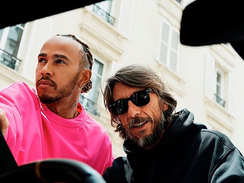 F1 driver Lewis Hamilton, left, and Valentino Creative Driector Pierpaolo Piccioli champion the cause of equality.