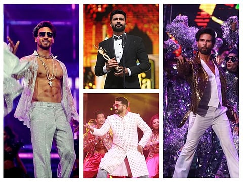 Tiger Shroff, Vicky Kaushal, Shahid Kapoor and Abhishek Bachchan at the IIFA Awards in Abu Dhabi on June 4, 2022