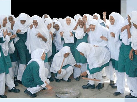 Students at the Khalifa Bin Zayed Al Nahyan Secondary and Technical School, Mombasa. The school been awarded the title of the best school in the Coast Province, ranking first this academic year.