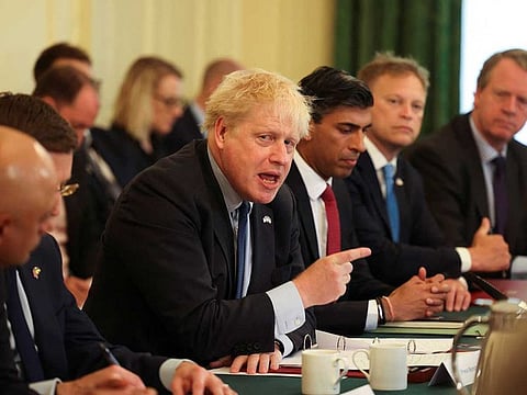 Britain's Prime Minister Boris Johnson attends a cabinet meeting, after wining a vote of no confidence, in Downing Street, London, Britain June 7, 2022.