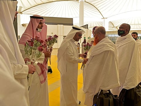 Muslim pilgrims arrive at King Abdulaziz International Airport in Saudi Arabia's Red Sea coastal city of Jeddah on June 5, 2022, prior to the annual Hajj pilgrimage in the holy city of Mecca.