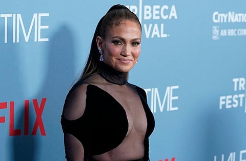US singer-actress Jennifer Lopez arrives for the premiere of "Halftime" on opening night of the Tribeca Festival at the United Palace in New York, June 8, 2022.