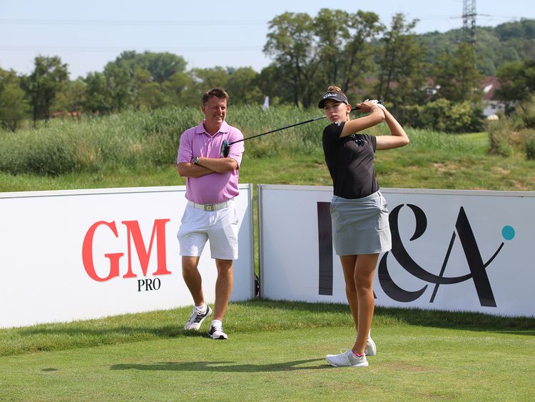 Dubai-based Chiara Noja in action with her father, caddie Tom.
