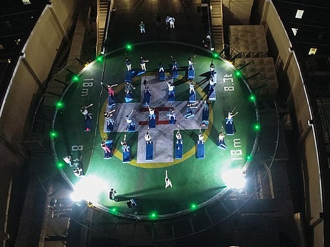 Dozens of Abu Dhabi residents participated in the yoga session on the helipad of the Burjeel Medical City