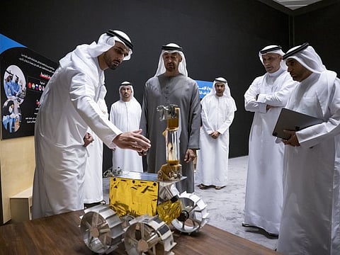 President His Highness Sheikh Mohamed bin Zayed Al Nahyan on Wednesday receives members of the Emirates Lunar Mission team.