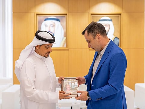 HE Ahmed bin Rakkad Al Ameri, Chairman of Sharjah Book Authority (SBA), and Andres Ossa, Director of the Regional Center for the Promotion of Books in Latin America and the Caribbean during the meeting