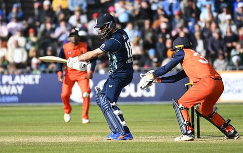 England's Moeen Ali in action.
