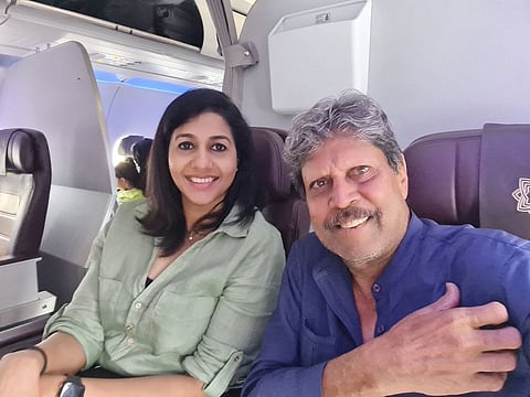 Indian athlete Anju Bobby George with cricket legend Kapil Dev.