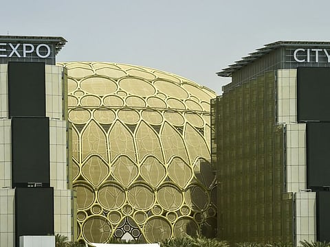 The new city emerges against the backdrop of Al Wasl Dome of Expo 2020 Dubai