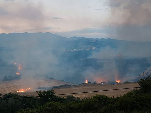 A general view shows wildfires burning near Artazu, Navarre province, Spain, June 19, 2022.