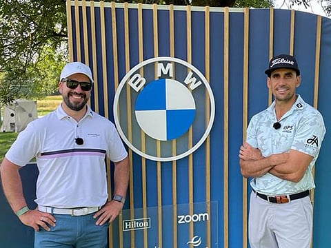 Dubai Golden VISA Awardee Rafa Cabrera Bello with Golf YouTuber Peter Finch (left) at the BMW International Open in Munich.