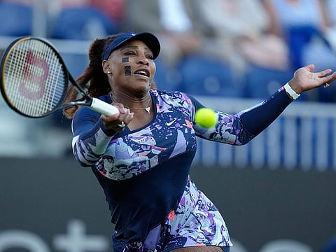 Serena Williams of the US returns the ball during her doubles quarter-final in on Wednesday.