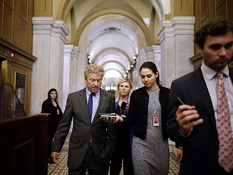 Sen. Rand Paul talks with journalists as he leaves the US Capitol after delivering a speech about the Bipartisan Safer Communities Act on the Senate floor on June 23, 2022 in Washington, DC.