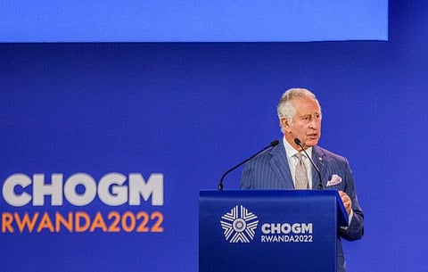 Britain's Prince Charles addresses the opening ceremony of the Commonwealth Heads of Government Meeting (CHOGM) at Kigali Convention Centre in Kigali, Rwanda June 24, 2022.