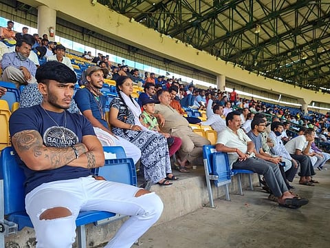A motley crowd in attendance to watch the Ranji Trophy final at the Chinnaswamy Stadium in Bengaluru.