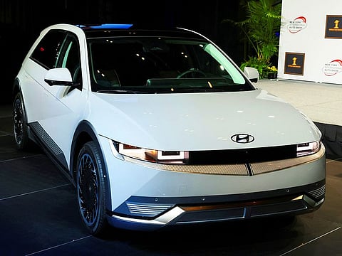 The 2022 World Car of the Year award winner Hyundai IONIQ 5 is pictured at the New York International Auto Show, in Manhattan, New York City, U.S., April 13, 2022.