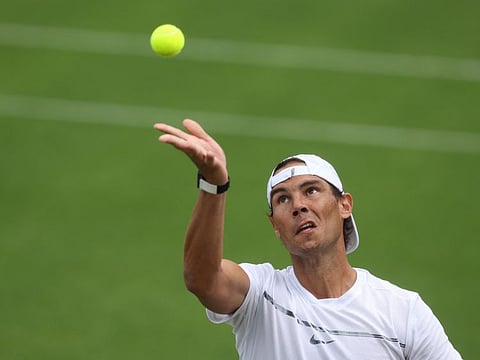 Spain's Rafael Nadal during practice at the All England Lawn Tennis and Croquet Club, London, Britain.