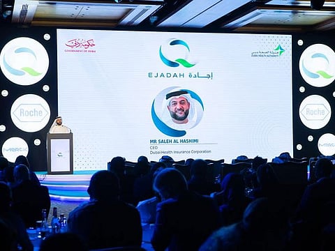Saleh Al Hashimi, CEO of Dubai Health Insurance Corporation, addressing the gathering in Dubai on Monday.