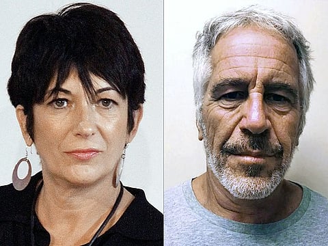 Ghislaine Maxwell (L) and Jeffrey Epstein (R). Maxwell was sentenced to 20 years in prison for helping Epstein sexually abuse teenage girls.