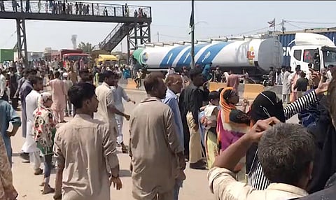 Screen grab of protest in Karachi on Tuesday.