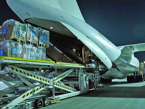 A cargo flight departed from Dubai to Kabul, carrying 24.5 tonnes of essential medicines, medical items and kits to fight cholera, supplied by the World Health Organisation (WHO) from its warehouses at International Humanitarian City (IHC) in Dubai.