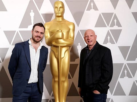 Ed Perkins and Simon Chinn attend a reception for Oscar-nominated documentary films, ahead of the 91st Academy Awards, in Los Angeles, California on February 19, 2019.