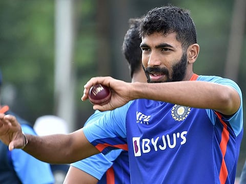 India's Jasprit Bumrah prepares to bowl in the nets during a training session ahead of the fifth Test against England at Edgbaston in Birmingham on Wednesday.