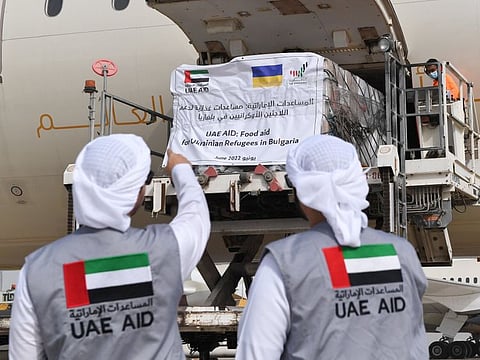 Aid supply being loaded on to the plane.