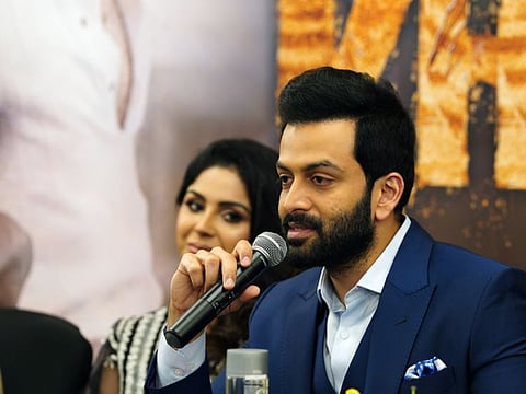 Prithviraj Sukumaran at the 'Kaduva' movie promotion at Kempinski Hotel in Dubai.