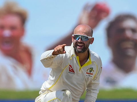 Spinners' paradise: Australia's Nathan Lyon appeals for a leg before wicket decision against Sri Lanka's Kusal Mendis during the third day of first Test in Galle on Friday.