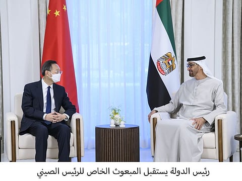 Mohamed Bin Zayed during meeting with Yang Jiechi, President Xi Jinping’s Special Representative during his visit to Abu Dhabi.