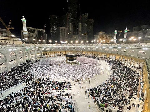Pilgrims circle the Kaaba and pray at the Grand Mosque in the holy city of Mecca, Saudi Arabia, on July 1, 2022.