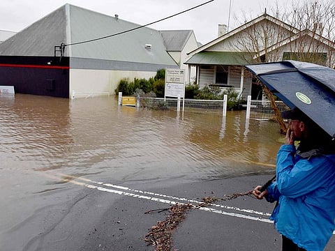 A flooded residential area due to torrential rain in the Camden suburb of Sydney on July 3, 2022.