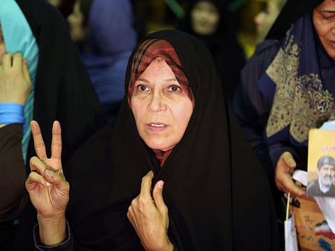 Faezeh Hashemi, daughter of Iran's former president Akbar Hashemi-Rafsanjani, attends a campaign meeting in a 2016 file photo.