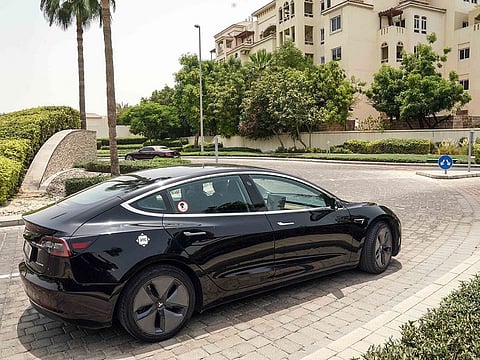 The Tesla Model 3 which is being added to Dubai Taxi Corporation’s taxi fleet on a trial basis.