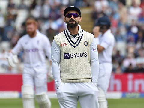 India's Virat Kohli wears a forlorn look during the fifth day of the fifth Test against England at Edgbaston in Birmingham on Tuesday.