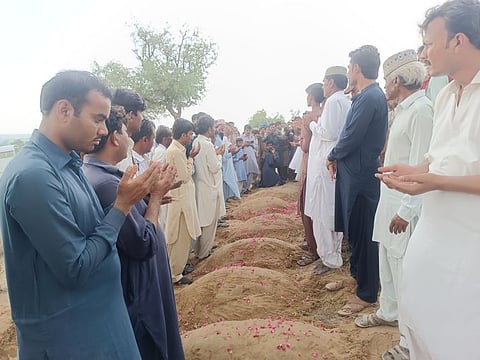 People in Tharparkar offer Fateha (prayers) after burial of eight deer that were hunted down and killed by hunters in a wildlife sanctuary.