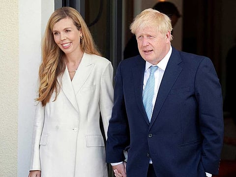 British Prime Minister Boris Johnson and wife Carrie arrive for the official welcome ceremony during the G7 summit in Schloss Elmau, near Garmisch-Partenkirchen, Germany June 26, 2022.