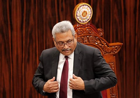 Sri Lankan President Gotabaya Rajapaksa leaves after addressing parliament during the ceremonial inauguration of the session, in Colombo, Sri Lanka on Jan. 3, 2020.