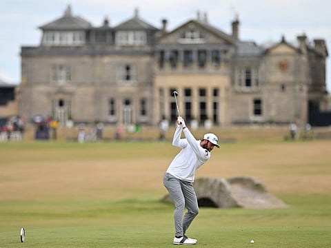Cameron Young plays from the 18th tee during his opening round 64 on the first day of The 150th British Open at St Andrews on Thursday.