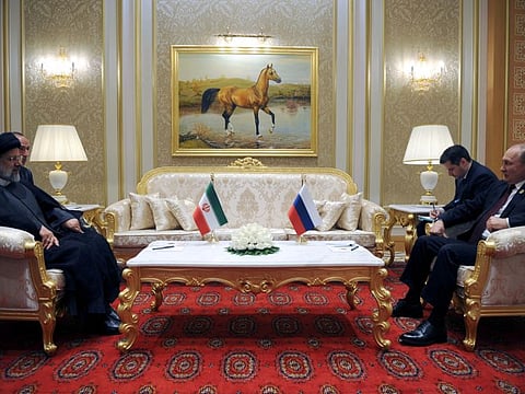 Russian President Vladimir Putin and Iranian President Ebrahim Raisi during their talks in Ashgabat on June 29, 2022.