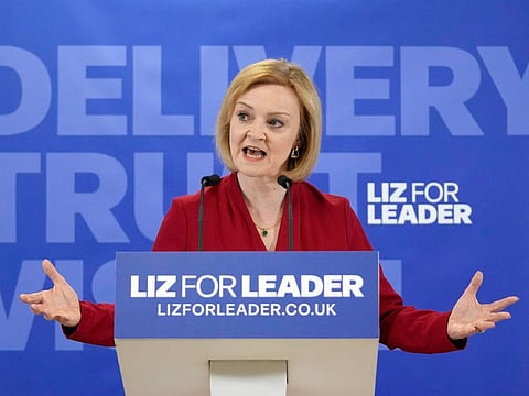 Britain's Secretary of State for Foreign, Commonwealth and Development Affairs, Liz Truss, speaks during the launch of her campaign to be Conservative Party leader and Prime Minister, in Westminster, in London, Thursday, July 14, 2022.
