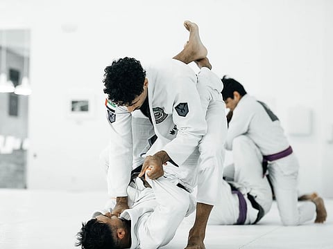 Members of UAE jiu jitsu team, who rode a series of strong performances to qualify for the World Games, at a practice session.