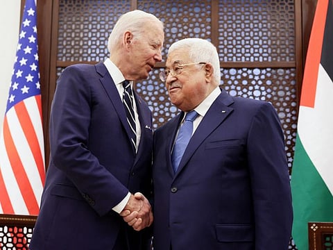 Biden during his meeting with Abbas at the Presidential Compound, in Bethlehem on July 15, 2022.
