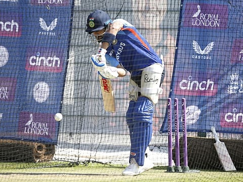 India's Virat Kohli during practice at Emirates Old Trafford, Manchester, Britain.