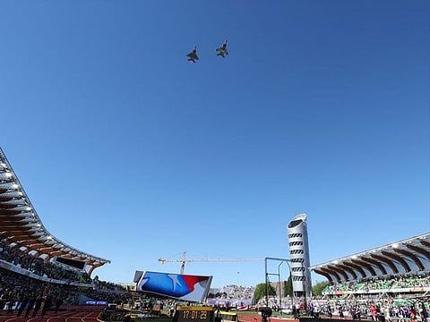 General view of the Hayward Field stadium in Eugene, Oregon where the World Athletics Championships is taking place.