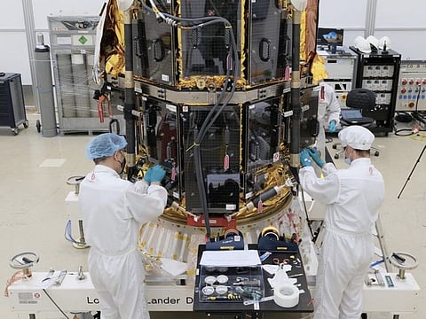 Ispace engineers assemble the M1 flight model at IABG GmbH Space Centre in Germany.