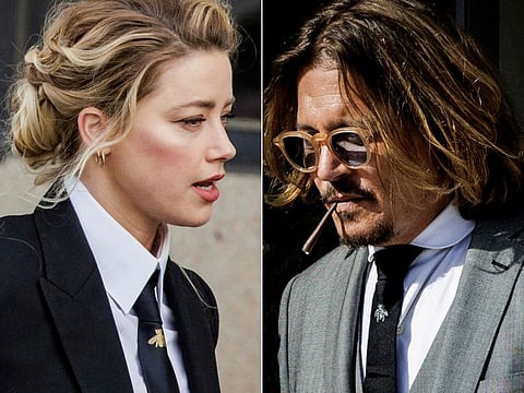 This combination of file pictures created on April 29, 2022 shows, US actor Johnny Depp arriving at the Fairfax County Circuit Court in Fairfax, Virginia, on April 13, 2022; and actress Amber Heard leaving the Fairfax County Circuit Court on April 11, 2022.